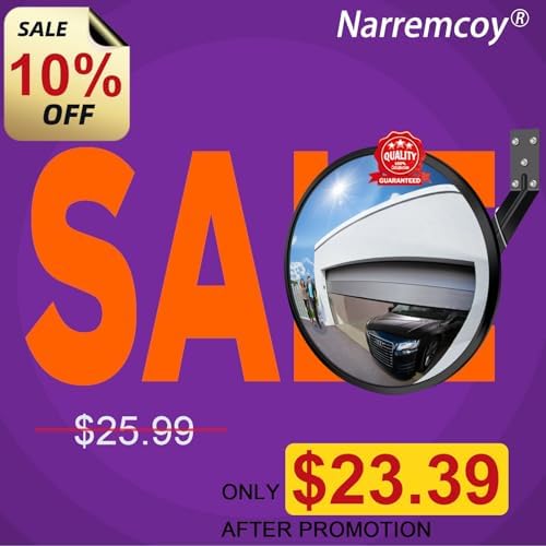 12 inch Acrylic Convex Mirror, Adjustable Wide Angle View Indoor Security Mirror, Corner Security Blind Spot Mirror for Warehouse, Office, Parking Garage and Traffic Safety