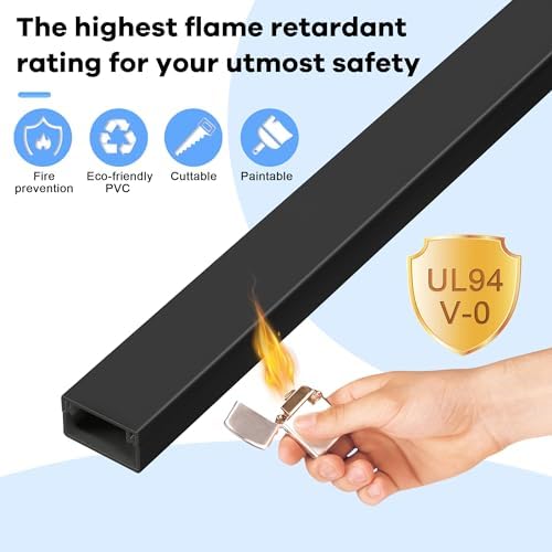 126in Cord Hider Kit, Wire Hiders for TV on Wall, Paintable Cable Management Kit, Wire Cover for Wall Mount TV, Hide Wires Along Wall, Black Cord Cover Wall Wire Management, 8xL15.7in W0.95in H0.55in
