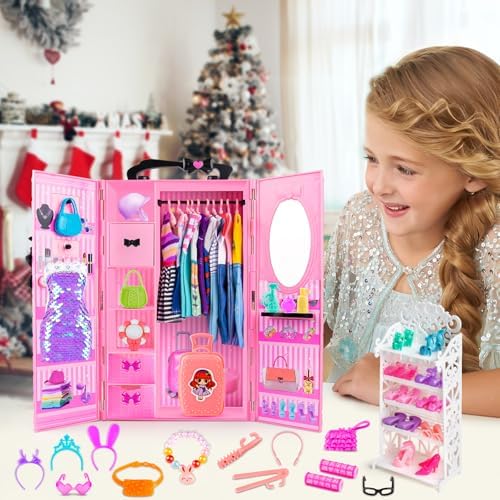137 Pcs Doll Clothes and Accessories with Closet for 11.5 Inch Doll,Included Princess Dresses,Fashion Dresses,Casual Clothing,Swimsuits,Bags,Shoes,Doll Dress up Toys for Girls Kids Toddlers Gifts