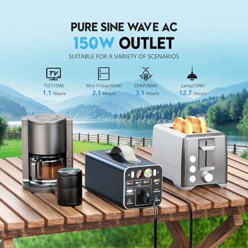 150W Portable Power Station, 42000mAh/155Wh Power Bank with AC Outlet, Dual Way 65W PD/USB-C Port, Laptop Charger Battery Backup for Outdoor Camping Home Emergency Outage