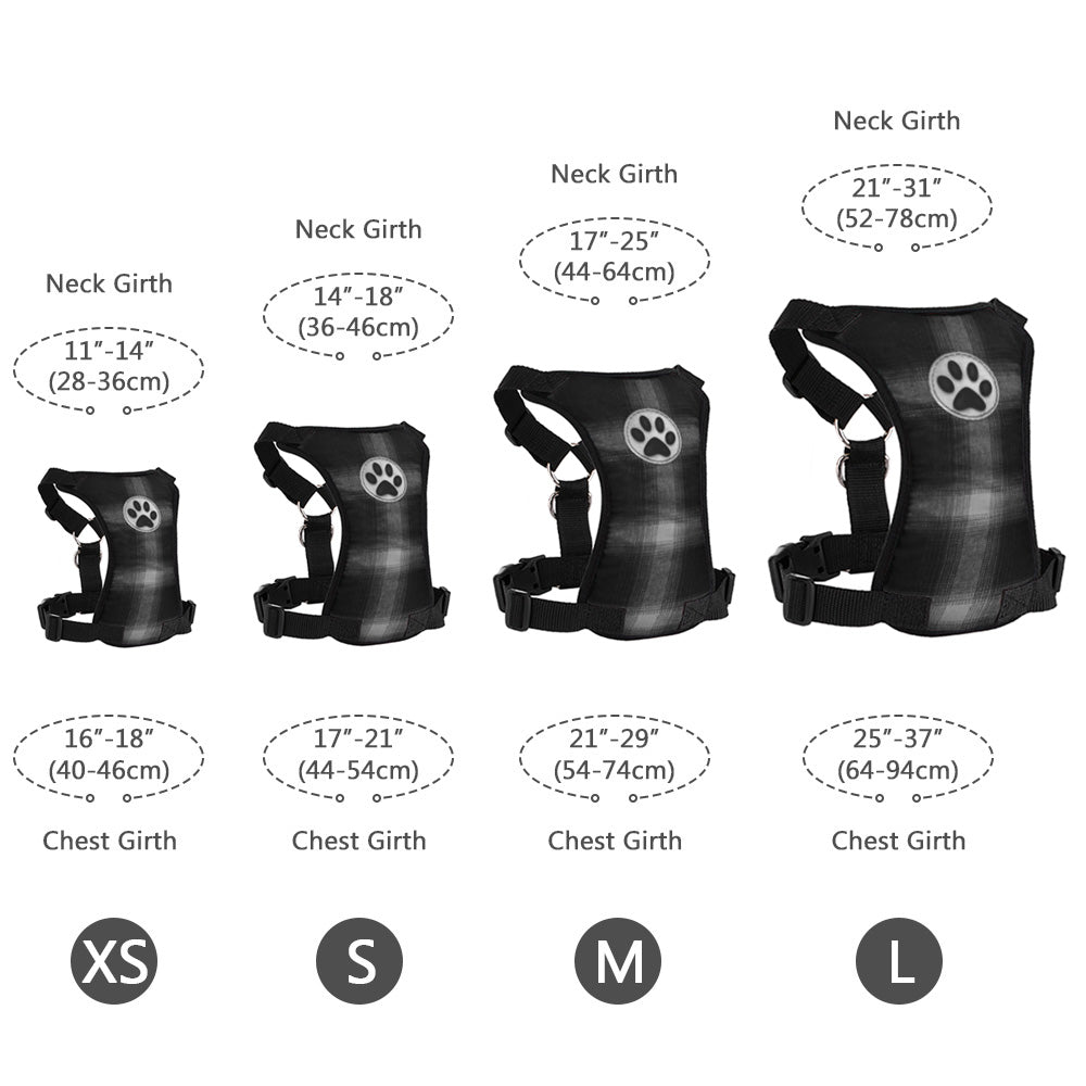Dog Car Harness & Seat Belt - Plaid Grey & Black