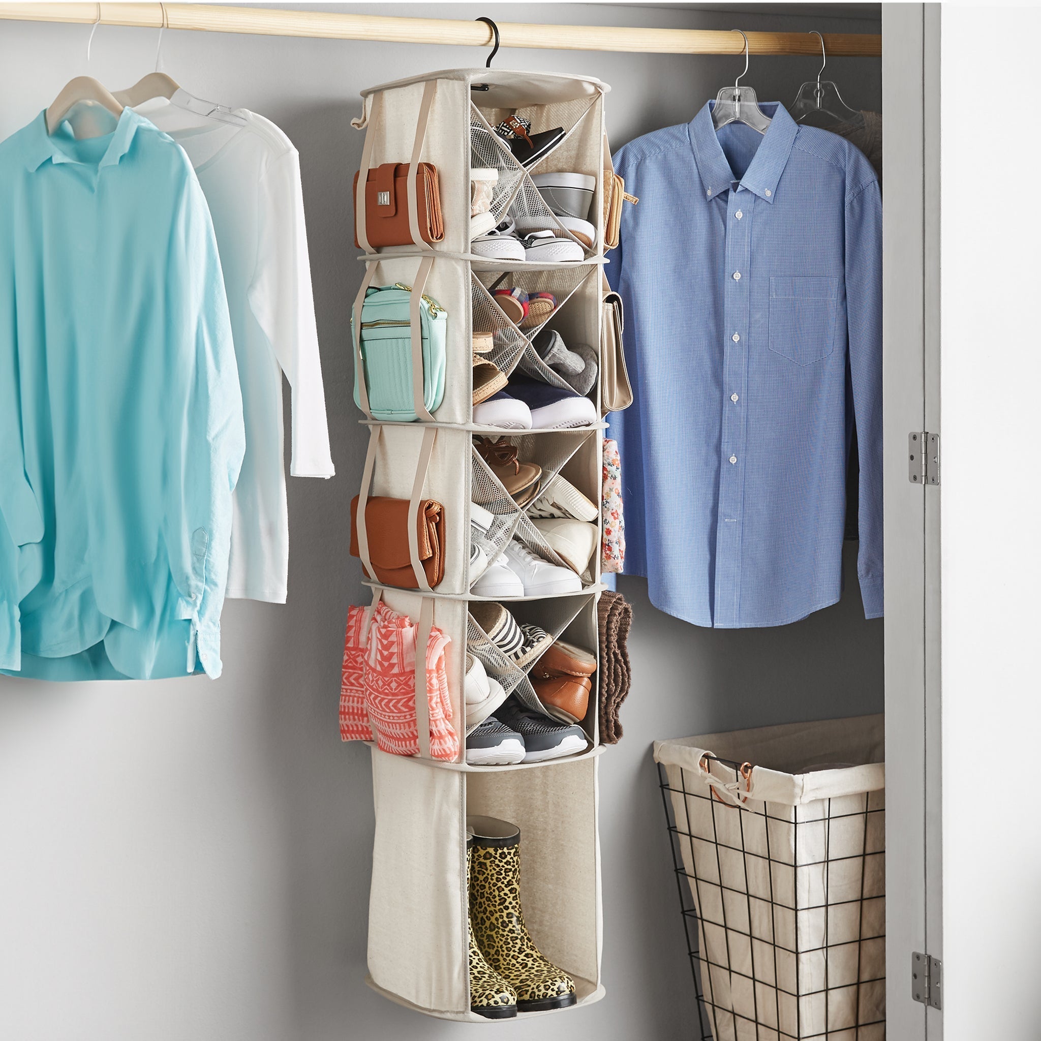 5-Tier Shoe Canvas Carousel Organizer, Holds 16 Pairs