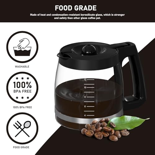 12-Cup Replacement Glass Carafe Pot Compatible with Hamilton Beach Coffee Maker Models 46310, 49980R, 49976, 49966, 49350, 49957, 49954, 49933, 49980A, 49983, 49618, 46300, 49950, Black