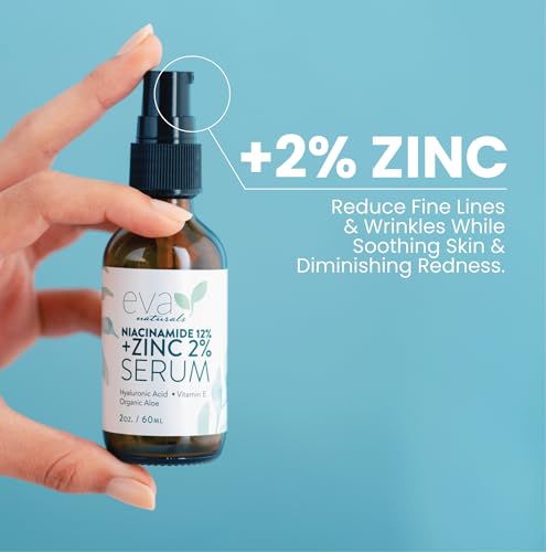 12% Niacinamide Serum for Face + Zinc PCA - Vitamin B3, 2% Zinc PCA and Hyaluronic Acid Serum Known to Even Skin Tone, Shrink Pores, Pump Fine Lines, Reduce Oil, and Hydrate, 2 Oz (2 Pack)