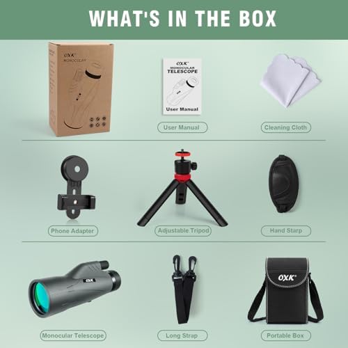 12x56 High Power Monocular Telescope with Smartphone Adapter Tripod Bag, Lightweight Monoculars for Adults with BAK4 Prism & FMC Lens, Suitable for Bird Watching Camping - Pale Grey