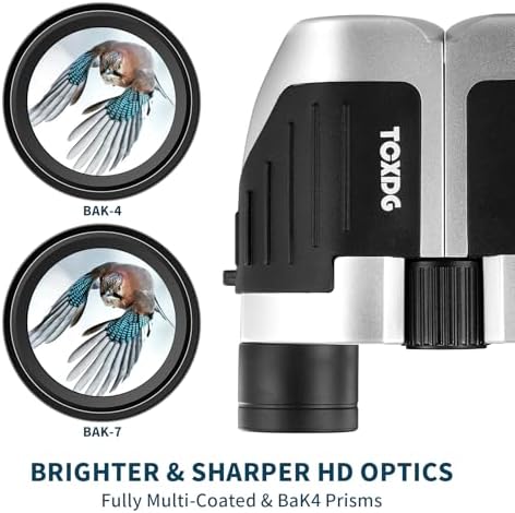 12x25 Compact Binoculars for Kids and Adults High Powered Large View Waterproof Binoculars with Clear Low Light Vision, Easy Focus Small Binoculars for Bird Watching, Hunting, Travel(Silver)