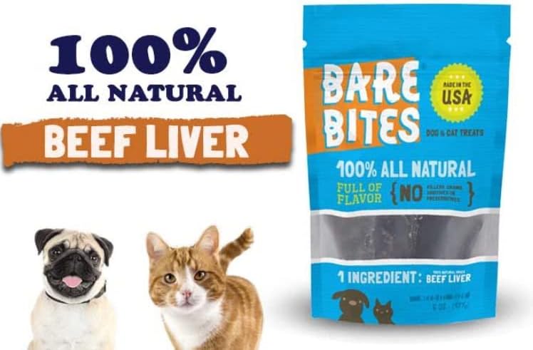 Bare Bites 100% All Natural Dehydrated Beef Liver Dog and Cat Treats, 1LB - Made in USA