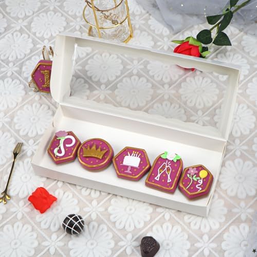 15pcs 12x5x1.5 Inch White Cookies Boxes with Window Bakery Boxes Macaron Boxes Cakesickle Boxes Chocolate Truffle Boxes Donut Treat Boxes for Christmas Valentine's Easter Mother's Day