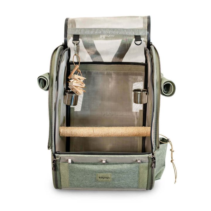 Ibiyaya Medium Size TrackPack, Backpack Bird Travel Carrier with Perch – Jungle Green