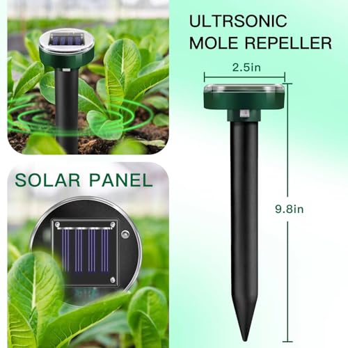 10pk Solar Upgrade Mole Repellent for Lawns Gopher Repellent Ultrasonic Powered Mole Repellent Deterrent Snake Repeller Mole Repellent Outdoor Lawns Garden Yard All Pests Stakes Chaser Sonic Spikes