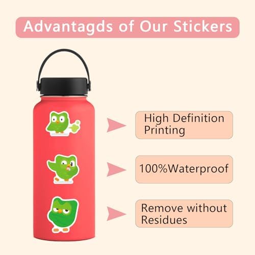 112PCS Duolingo Owl Stickers for Water Bottles Lnteresting Cartoon Language Practice Stickers Waterproof Vinyl Decal Laptop Scrapbook Suitcase Skateboard Guitar Children and Teenagers Party Gifts