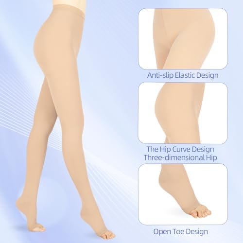 15-20 mmHg Compression Pantyhose for Women, Medical Compression Stockings, Open Toe Compression Leggings,Waist High Compression Tights for Edema, Varicose Veins, Swelling, Pregnant,Nurses, Athletes