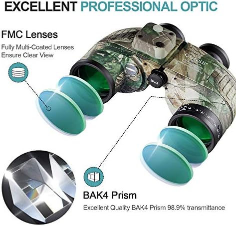 10X50 Marine Binoculars for Adults, Waterproof Binoculars with Rangefinder Compass,BAK4 Prism Navigation Birdwatching Hunting (Camouflage)