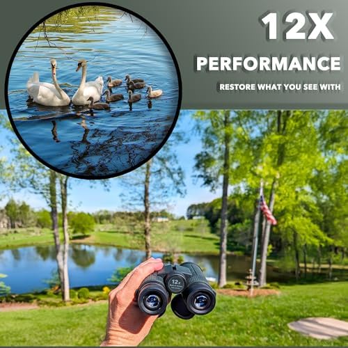 12x42 High Powered Binoculars with Harness, Optical Solution Features Bak-4 Prisms & FMC Lens for Bird Watching, Hunting, Extended Travel and Cruise (Green)