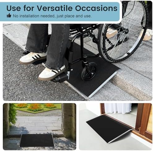 15.4" L x 32" W Threshold Ramp for Doorways, Portable, Anti-Slip Ramps for Wheelchairs for Home, 700 LBS Load Capacity, Aluminum Door Ramp and Curb Ramp for Scooters, Power Chairs, Walkers
