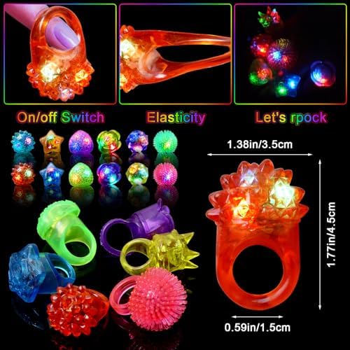 150 Pack LED Light Up Rings, Glow in the Dark Party Supplies, 6 Style Flashing Glow in the Dark Rings for Adults & Kids Birthday Party Favors,Classroom Prizes,Concert,Goodie Bag Fillers, Raves