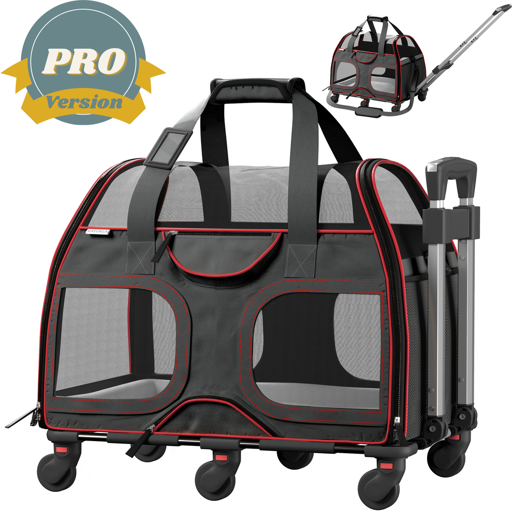 Katziela Luxury Rider Pro Pet Carrier with Removable Wheels and Telescopic Handle