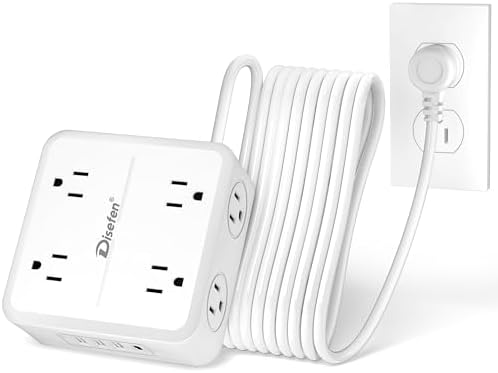 10Ft Power Strip with 1 USB-C,3 USB-A Ports,8 AC Outlets,Multi Plug Outlet Extender,10Ft Extension Cord,Flat Plug Wall Mount Desk USB Charging Station for Home Office College Dorm Room Essentials,UL