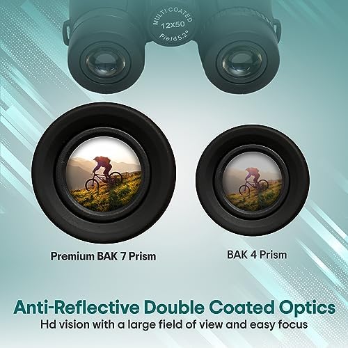 12X50 HD High Powered Binoculars for Adults with Crystal Clear Low Light Vision, Lightweight, Waterproof, and Easy to Focus - Long Range Compact Binoculars for Bird Watching, hunting & travel
