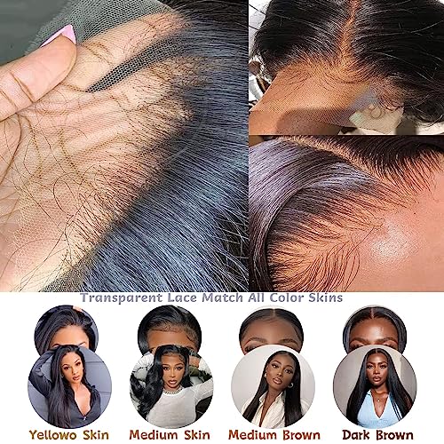 13x6 Straight Lace Front Wigs Human Hair HD Transparent Lace Front Human Hair Wigs for Black Woman Brazilian Lace Frontal Wigs Human Hair Glueless Wigs Human Hair Pre Plucked Natural Color 26 Inch