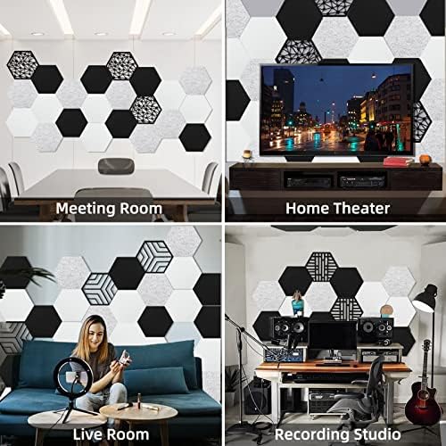 12 Pack Self-adhesive Acoustic Panels, Hexagon Sound Proof Panels, 14 X 12 X 0.4 In Sound Absorbing Panels, Flame Resistant, High-Density Sound Dampening Panels for Recording Studio Home, Offices…