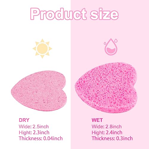 150-Count Heart Shape Compressed Facial Sponges, 100% Natural Cosmetic Spa Sponges for Facial Cleansing for Daily Facial Cleansing, Exfoliating Mask, Makeup Remover. Ideal for Home and Travel.