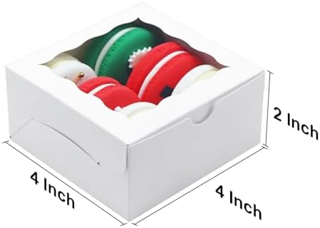 100pcs Cookie Boxes 4x4x2 Inch: Bakery Boxes with Window Dessert Treat Boxes Chocolate Covered Strawberries Boxes for Christmas Valentine's Mother's Day