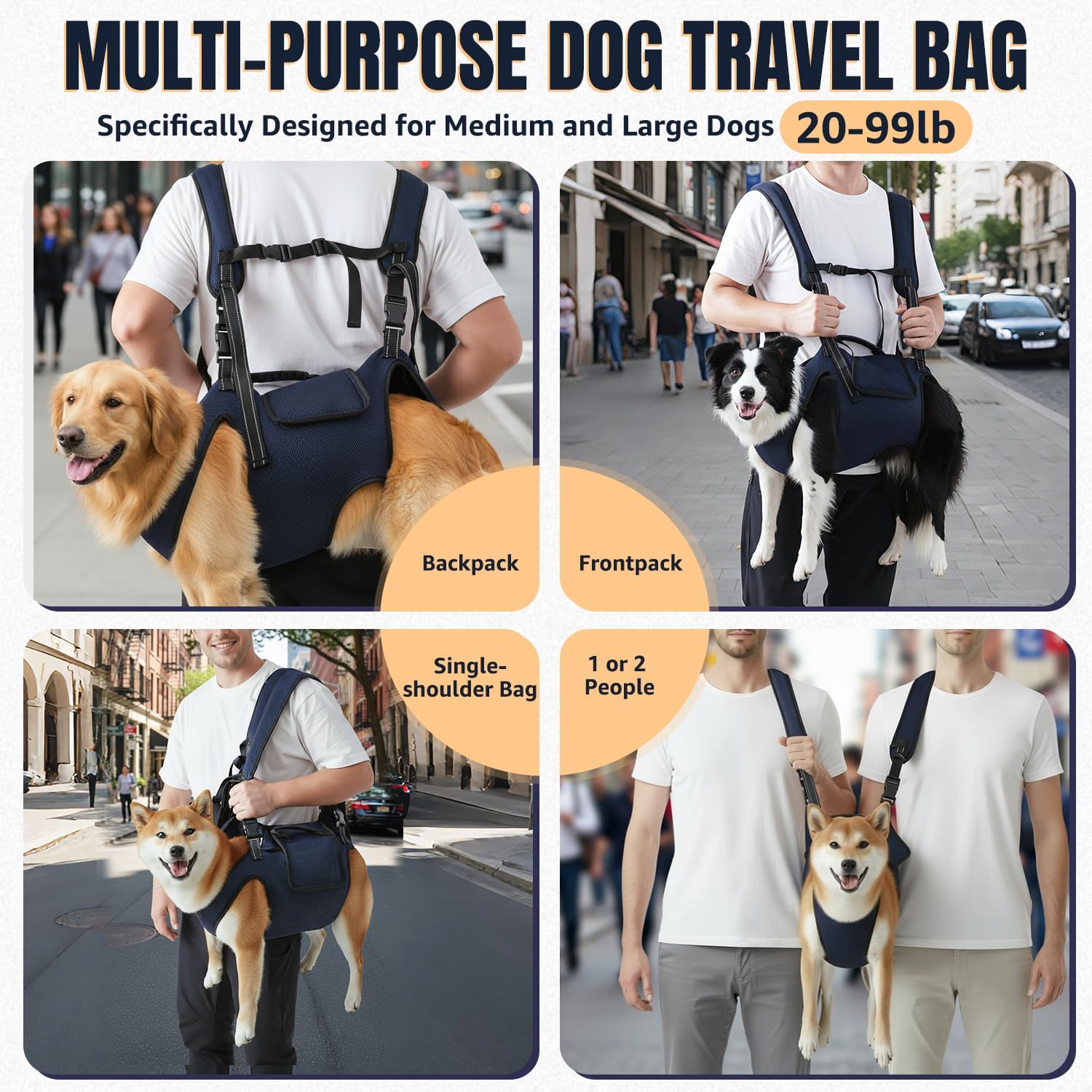 SlowTon Dog Lift Harness for large dog - Full Body Dog Sling Carrier with Adjustable Straps & Control Handle, Breathable Support Backpack for Elderly Injured Arthritic Disabled Medium Large Dogs