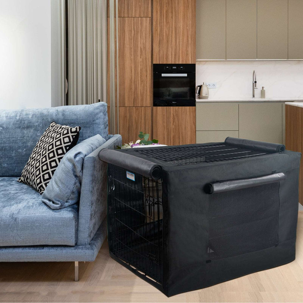 PETSFIT Double Doors Dog Crate Cover Fits Wire Crate Kennel Grey Black