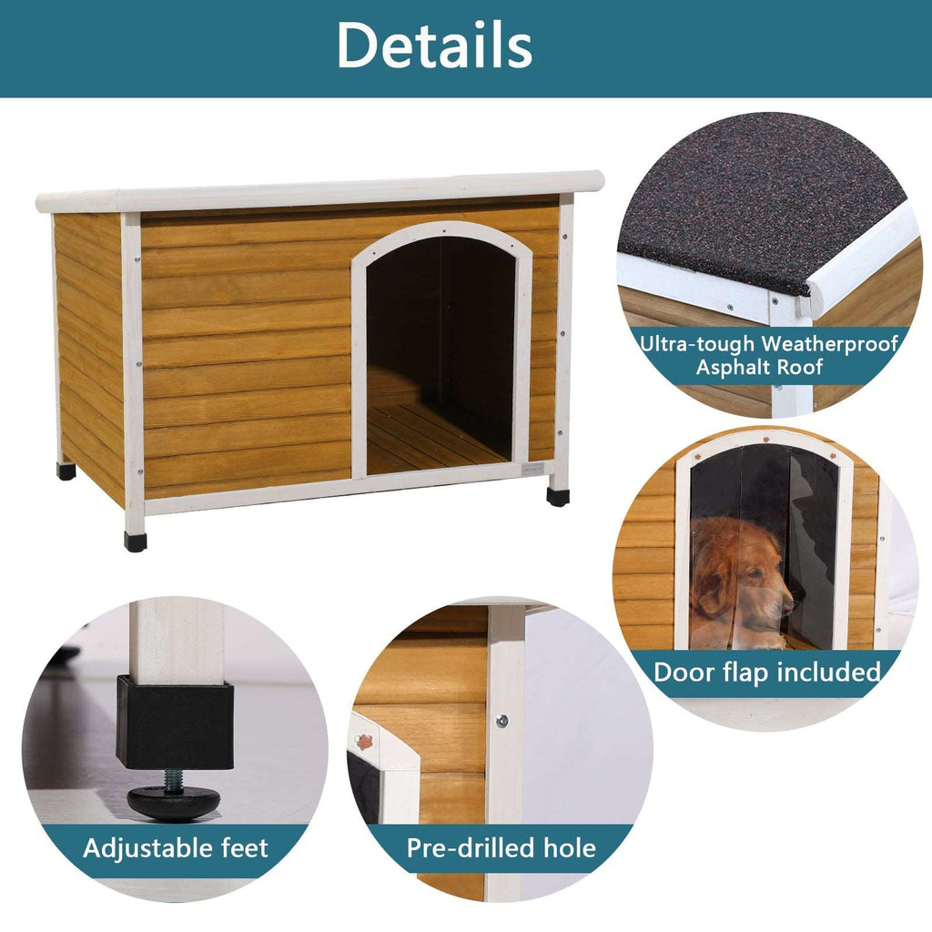 PETSFIT Wooden Dog House for Medium to Large Dogs