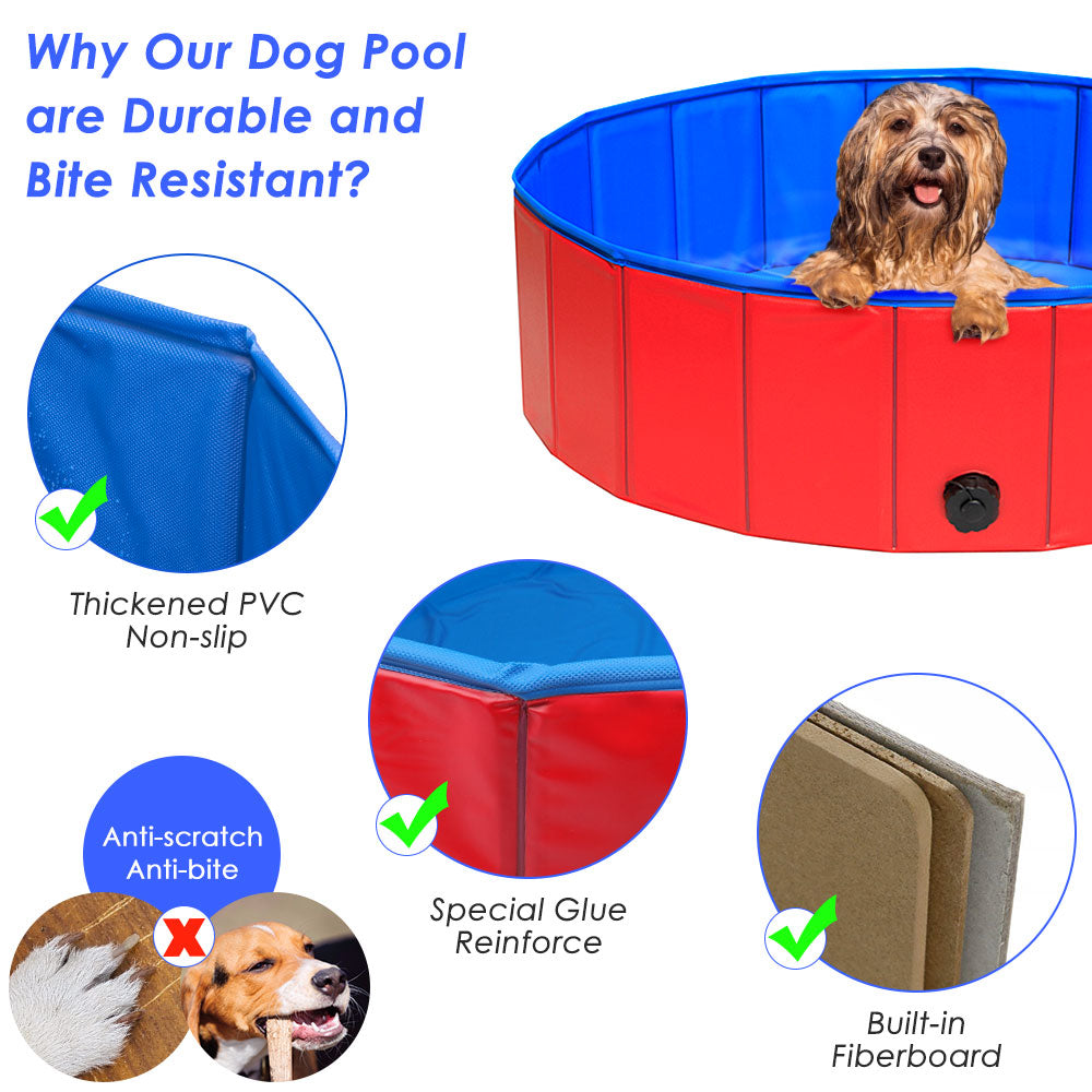 Foldable Dog Swimming Pool - Blue & Red