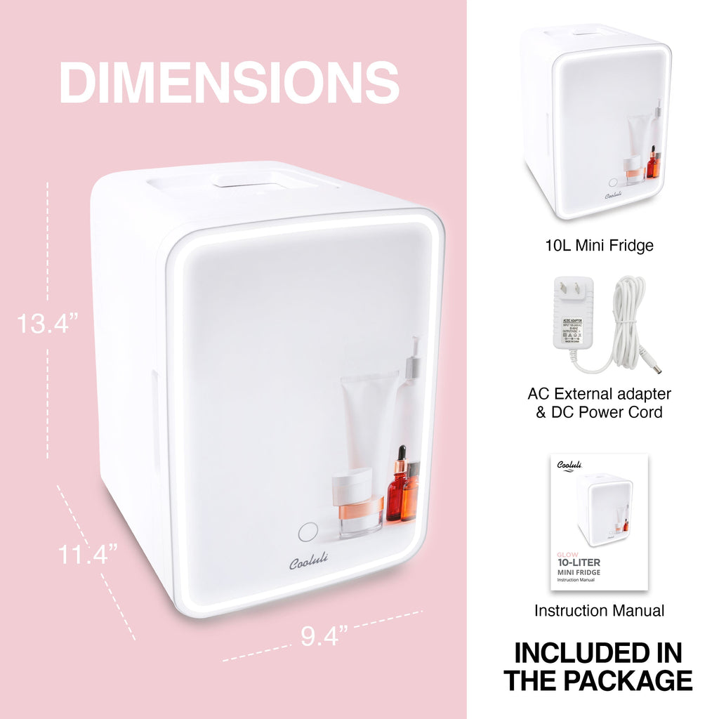 New* Glow 10L Mini Skincare Fridge with Mirror & LED Light