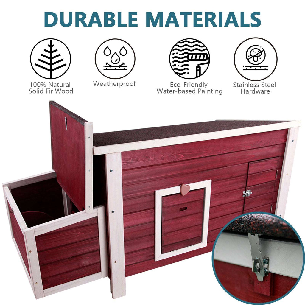 PETSFIT Chicken Coop with Nesting Box Outdoor Hen House with Removable Bottom Red