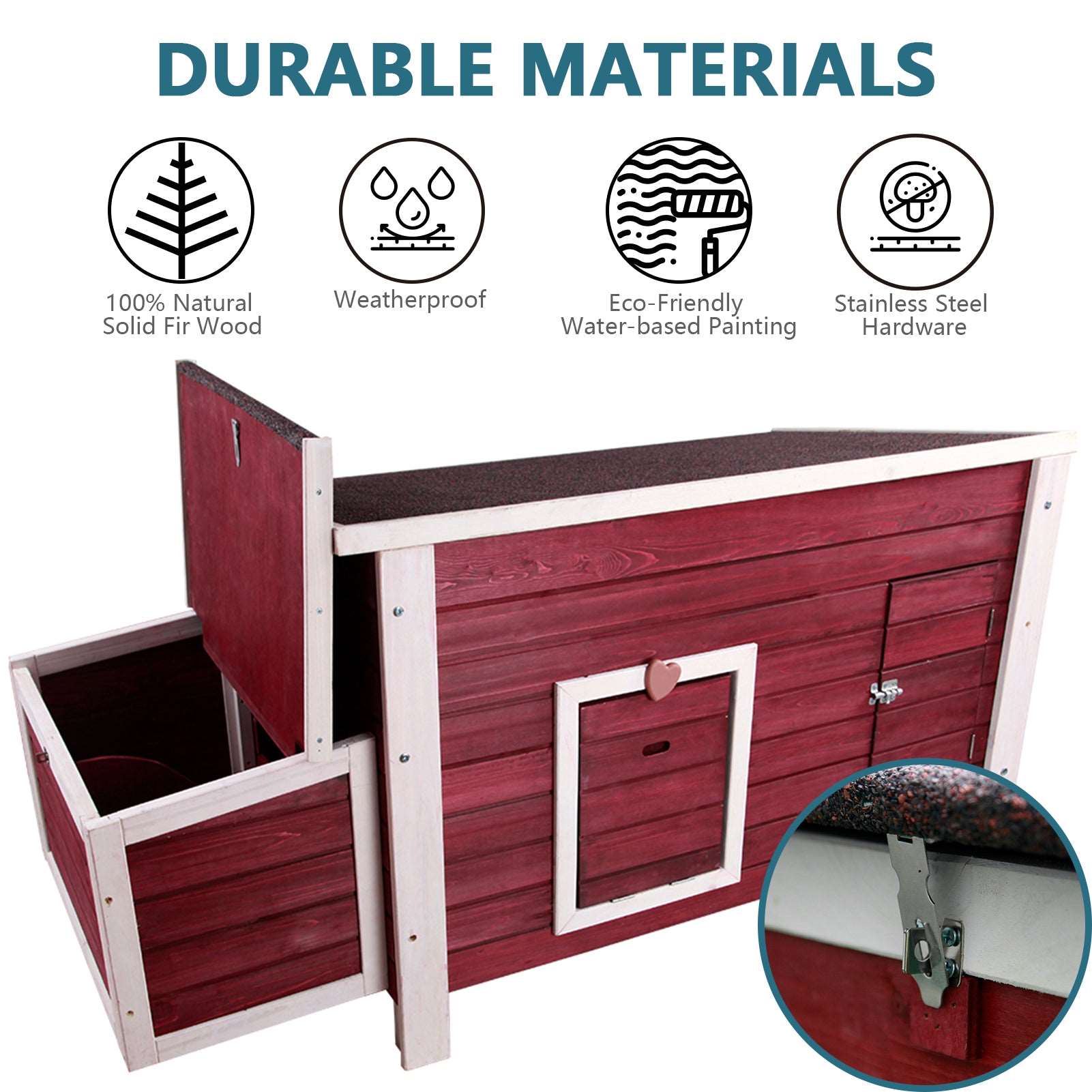 PETSFIT Chicken Coop with Nesting Box Outdoor Hen House with Removable Bottom Red