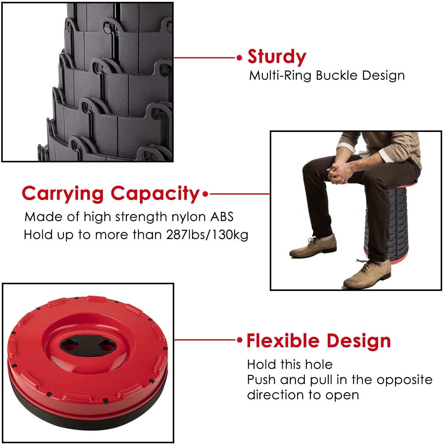 Retractable Folding Stool - Red