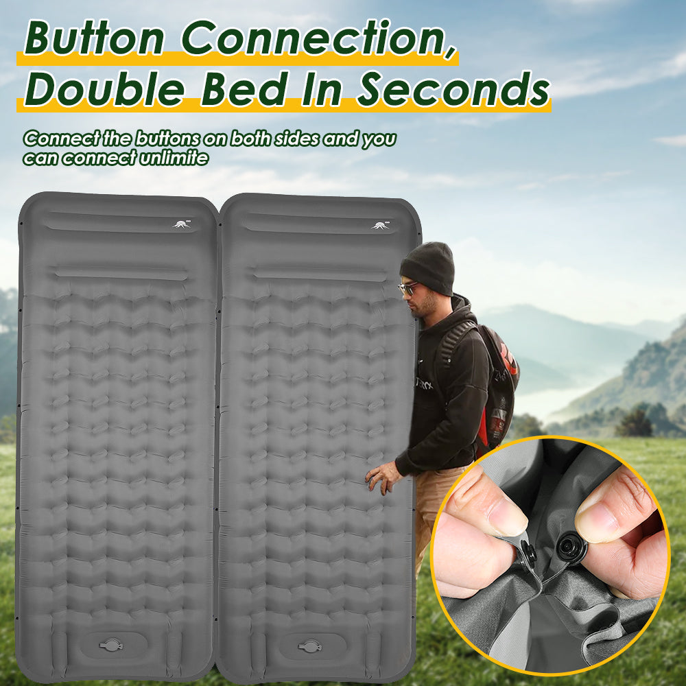 SlowTon Self Inflating Camping Mat- 12 CM Thickness Inflatable Sleeping Pad with Built-in Pump, Portable Lightweight Single Camping Air Mattress with Pillow, Double Joinable for Outdoor Hiking(Grey)