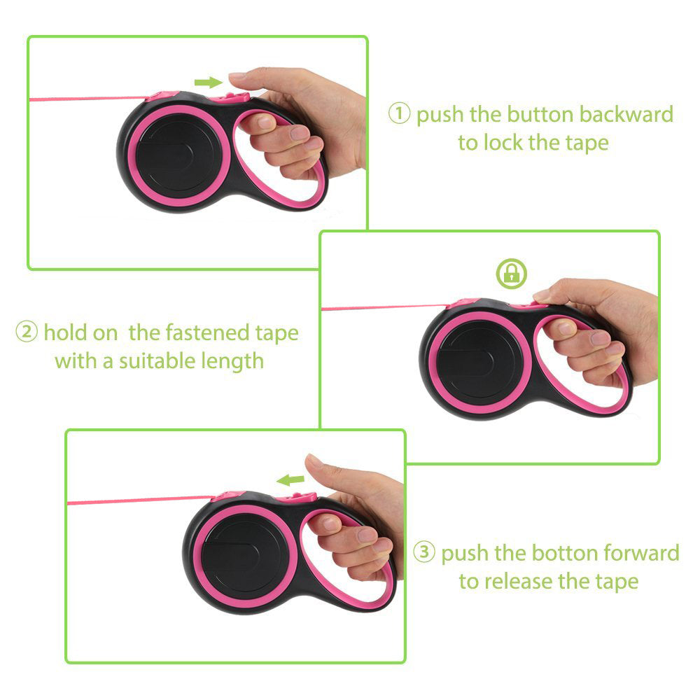 Retractable Dog Leash - Black & Pink