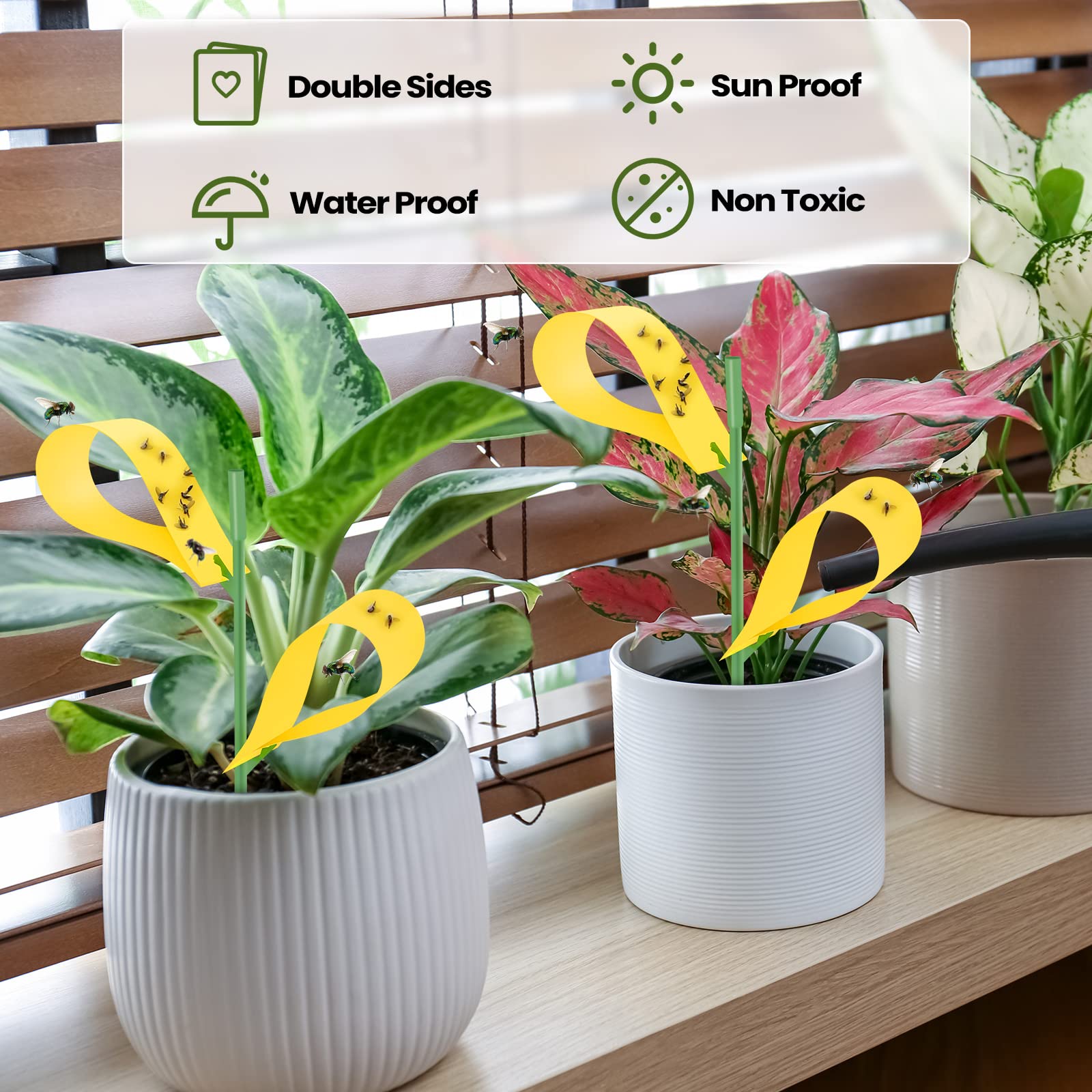 150 Pack Sticky Houseplant Traps Stakes Yellow Insect Trap Fungus Gnat Sticky Trap for Indoor Outdoor Garden Houseplant Fungus Gnat Fruit Flies Mosquito