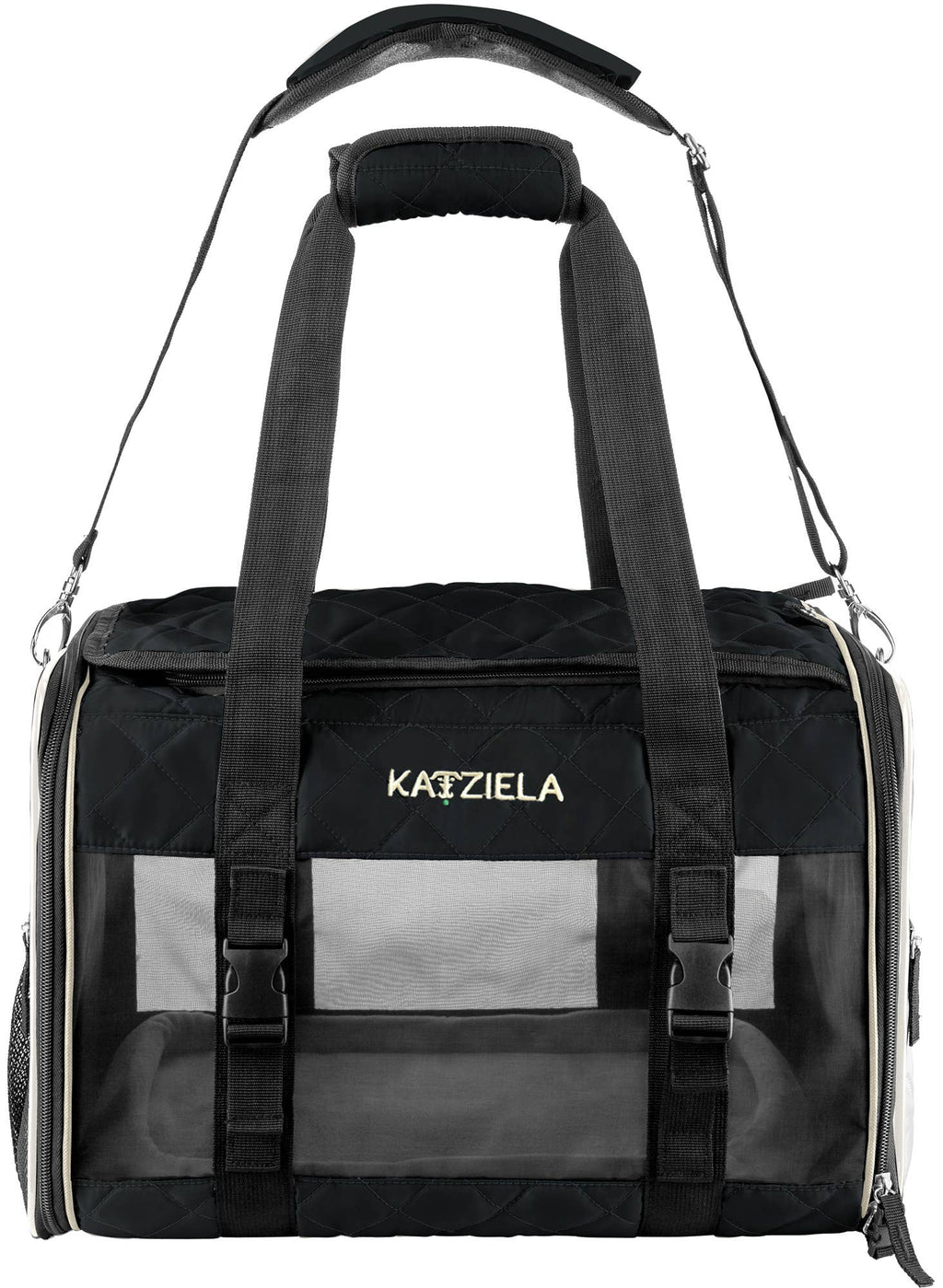 Katziela Airline Compliant Quilted Companion Cat & Dog Carrier - Black