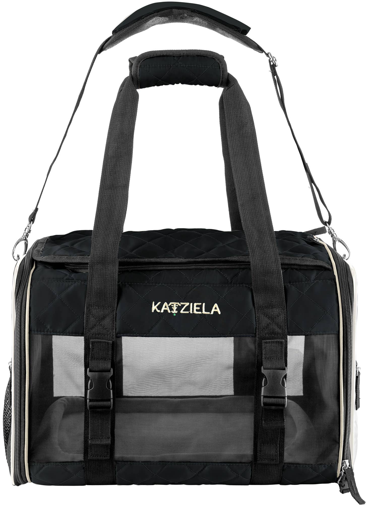 Katziela Airline Compliant Quilted Companion Cat & Dog Carrier - Black