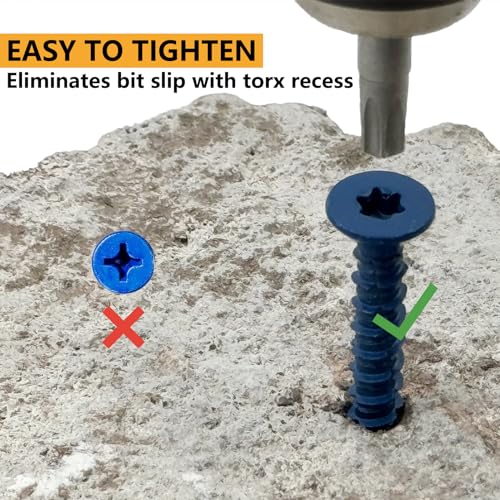 100Pcs 1/4" x1-3/4 Concrete Screws for Anchoring to Masonry