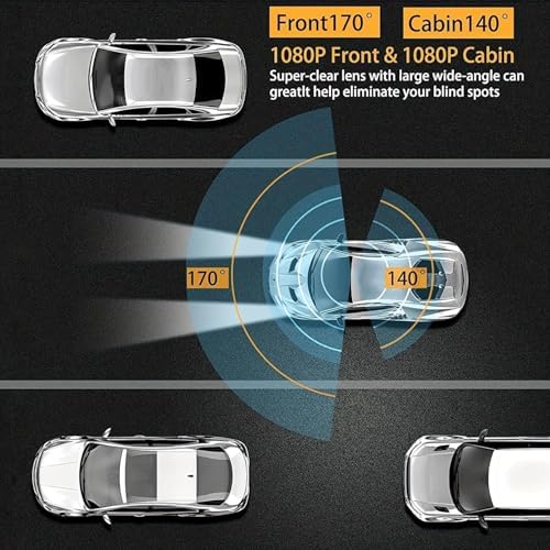 1080P Dash Cam Front and Inside,Dashcams for Cars with IR Night Vision Loop Recording G-Sensor 24Hr Parking Traffic Recorder(1080P)