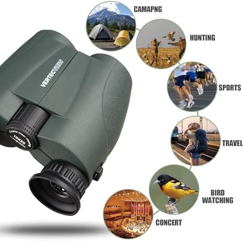 10x25 Binoculars, Compact Binoculars for Adults; high Powered, Smooth Focus, Water Resistant, HD Optical, Excellent Choice for Bird Watching, Concert, Sports & Travel; Lightweight 246g.