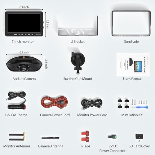 1080P 7" Wireless RV Backup Camera System, Compatible with Furrion Pre-Wired RV Truck Trailer, DVR Monitor & IR Night Vision Rear View Camera, IP69K Waterproof, Adjustable Parking lines, BW7