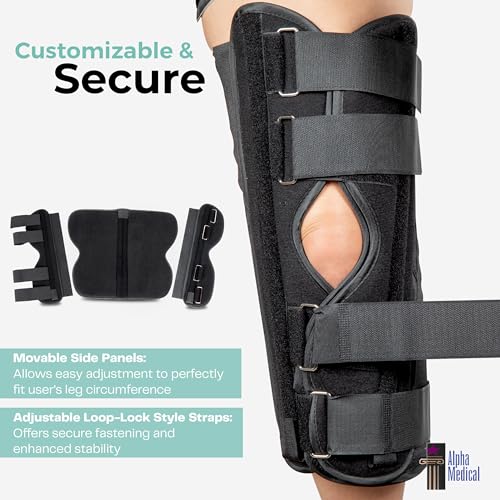 12” Long Adjustable Three Panel Orthopedic Knee Immobilizer – Supportive & Adjustable Side Panels – Knee Brace Stabilizer – Knee Immobilization L1830
