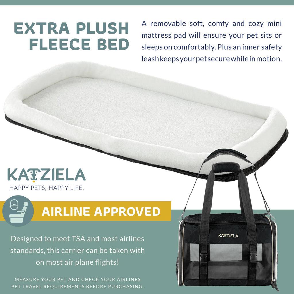 Katziela Airline Compliant Quilted Companion Cat & Dog Carrier - Black
