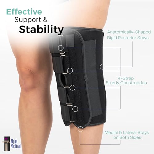 12” Long Adjustable Three Panel Orthopedic Knee Immobilizer – Supportive & Adjustable Side Panels – Knee Brace Stabilizer – Knee Immobilization L1830