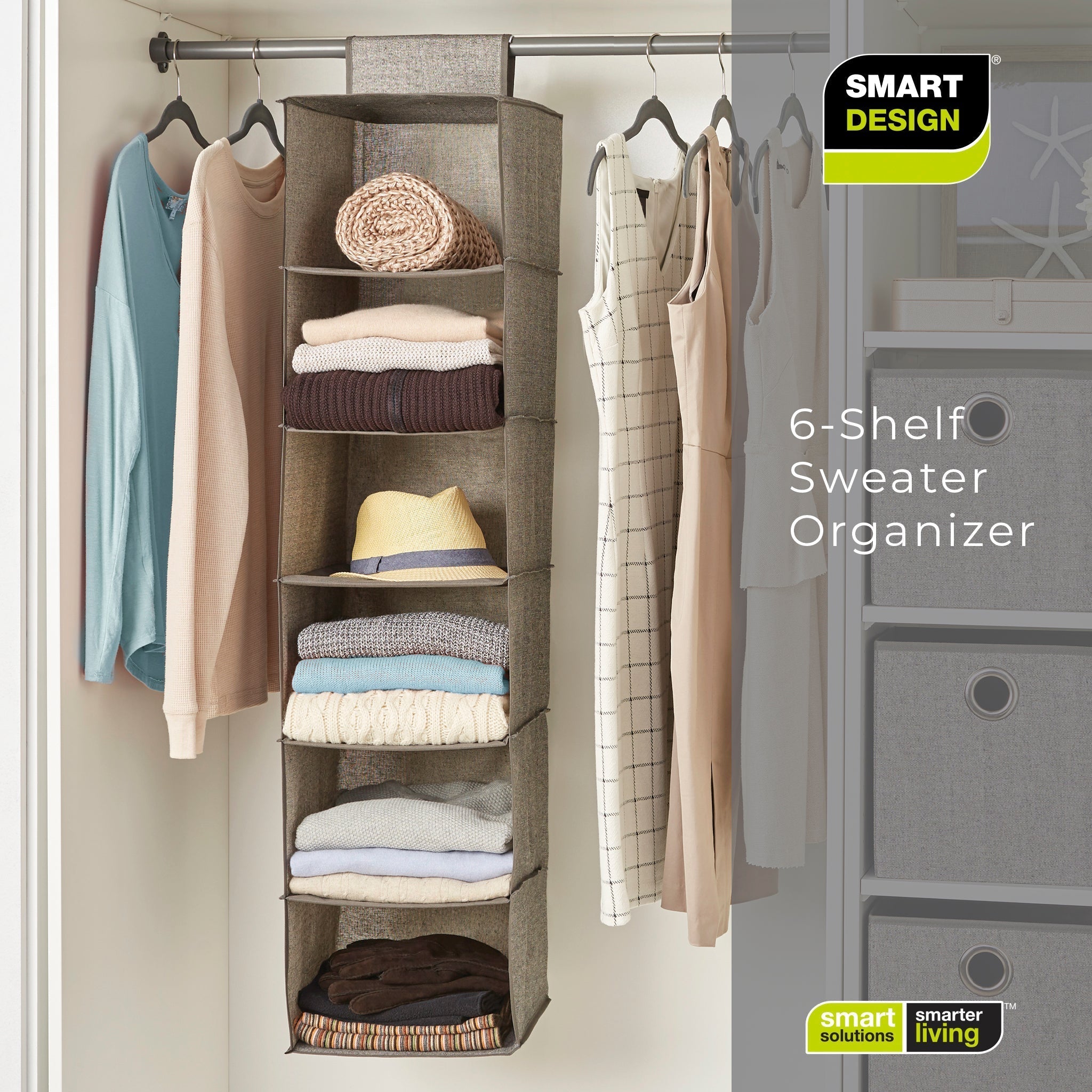 6-Shelf Hanging Closet Organizer with Velcro Hook and Loop