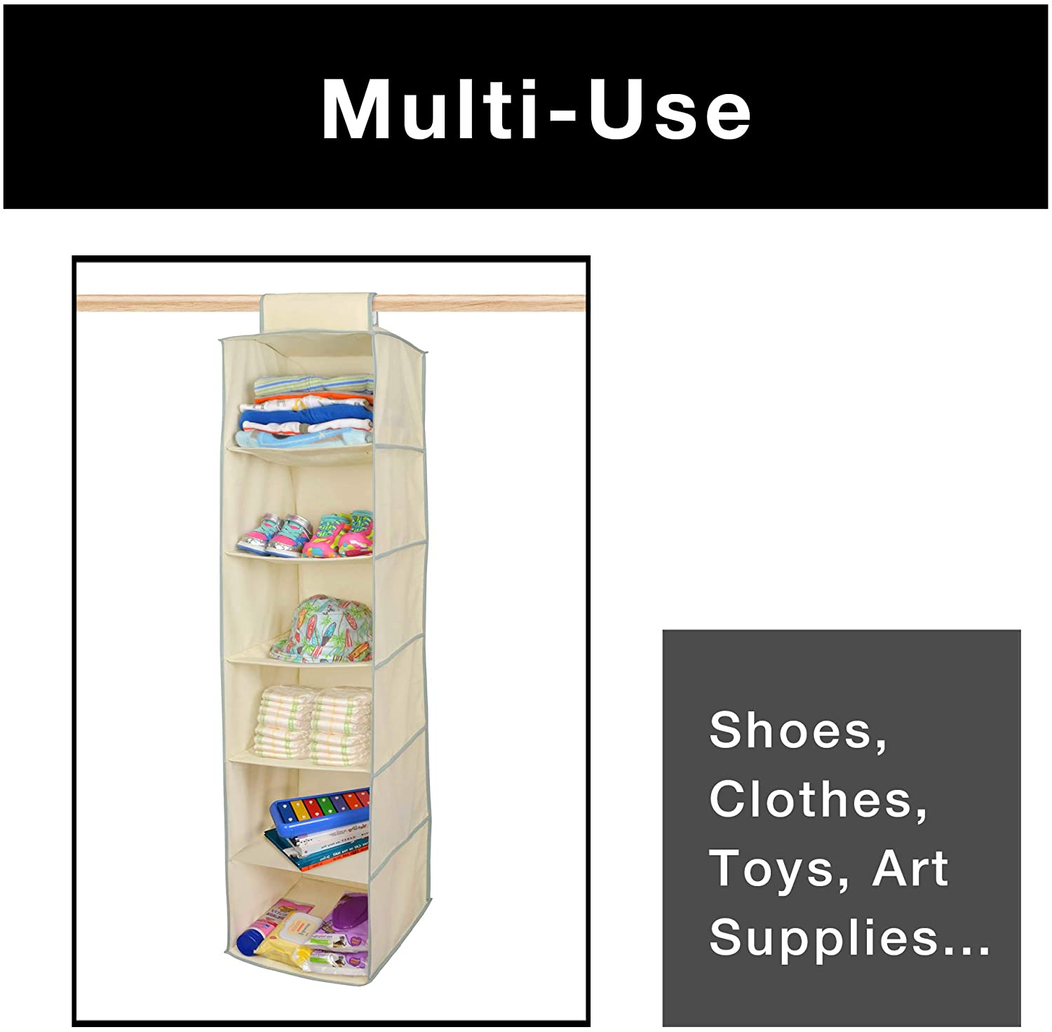 6-Shelf Hanging Closet Organizer with Velcro Hook and Loop