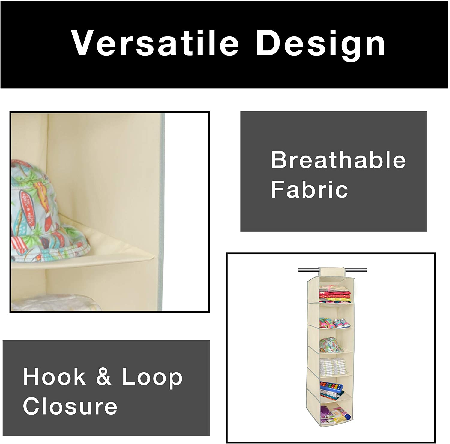 6-Shelf Hanging Closet Organizer with Velcro Hook and Loop